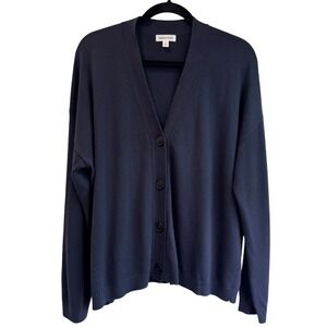Nordstrom‎ Women's Navy Blue V-Neck Button Front Cardigan Sweater Size L